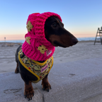 Handmade Crochet Dog Balaclava Hat - Hot Pink