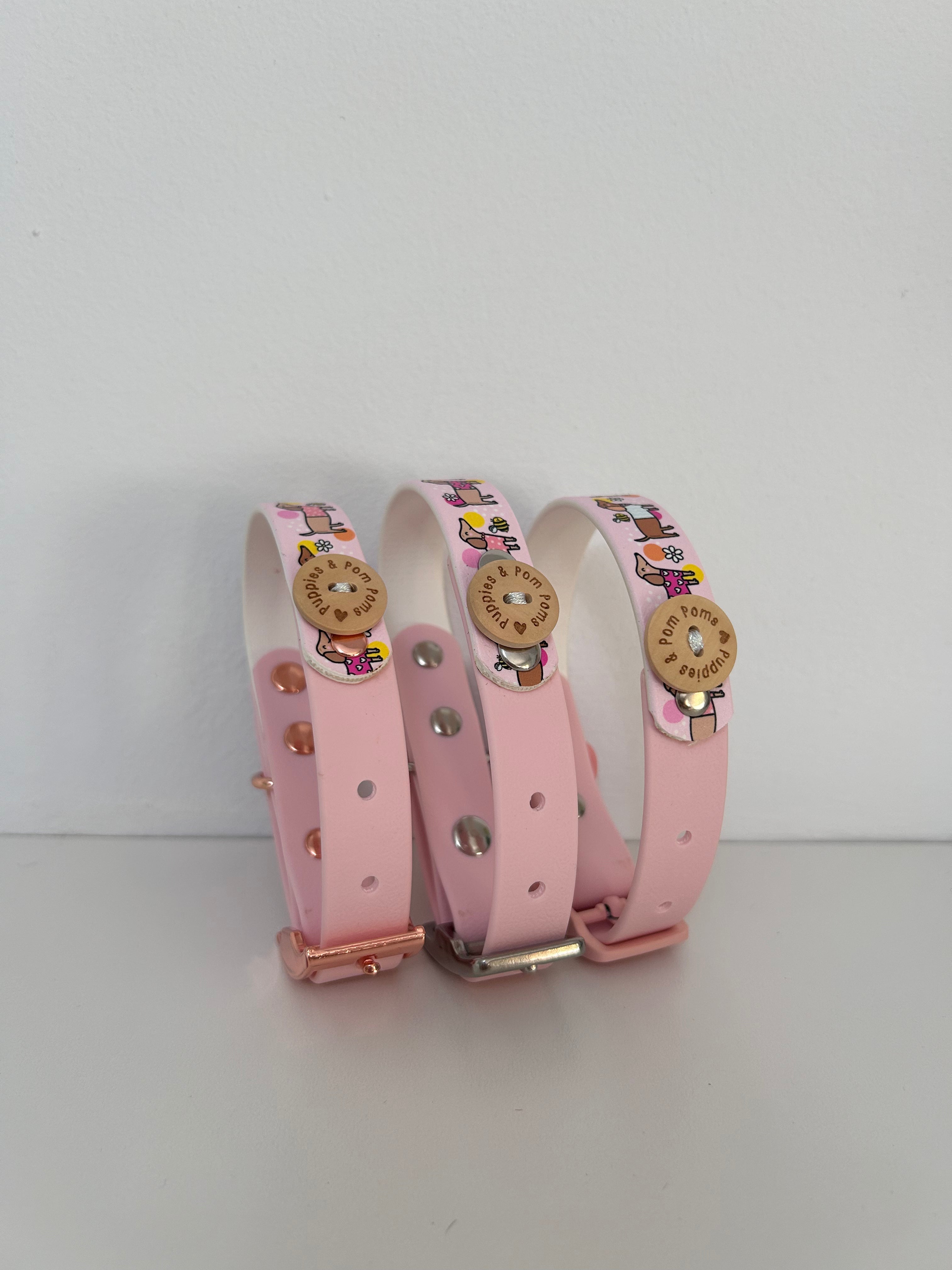 Bee Happy Dachshunds - Handmade Biothane Dog Collar - Powder Pink