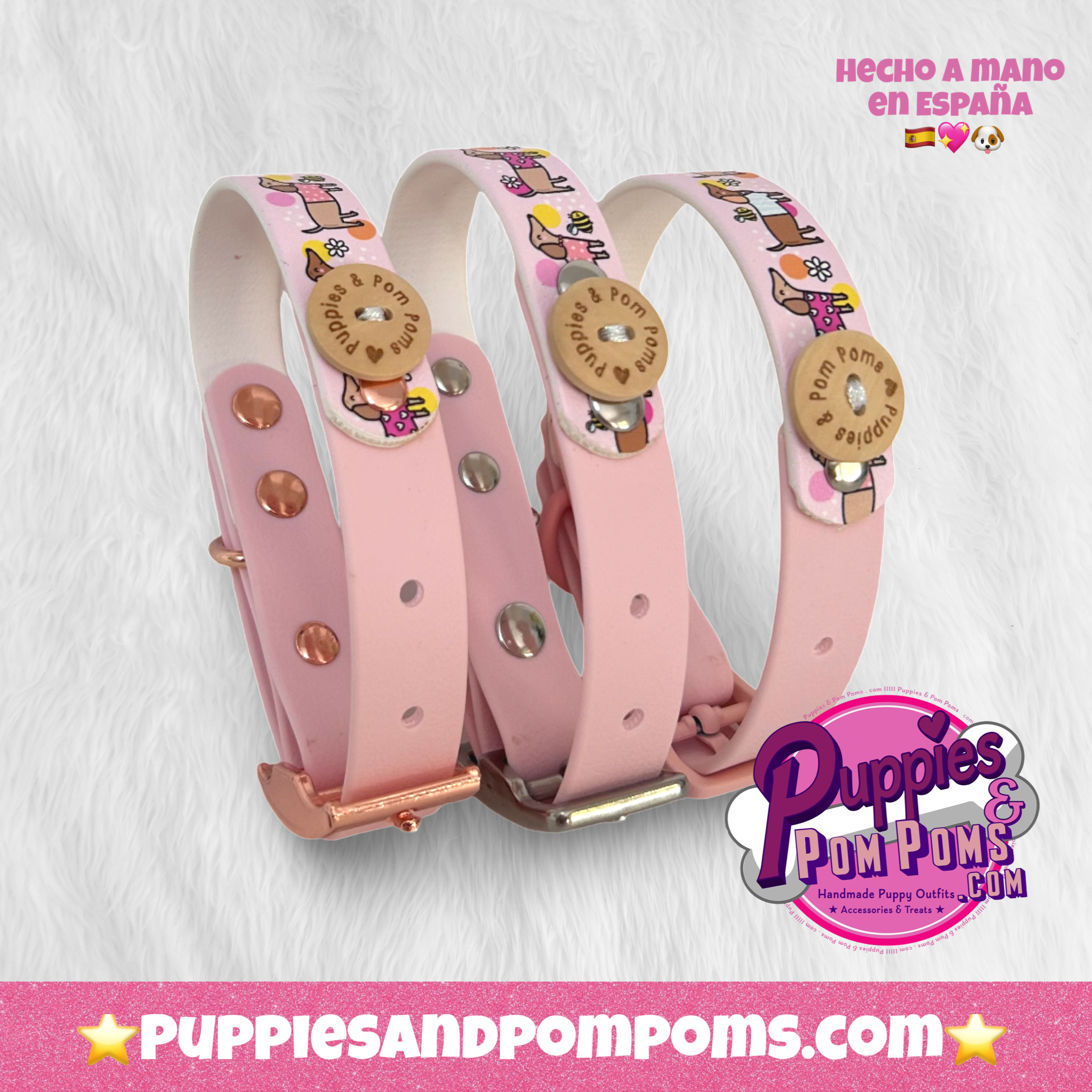 Bee Happy Dachshunds - Handmade Biothane Dog Collar - Powder Pink