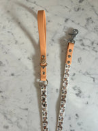 Handmade Vegan Leather Dog Leash - Bee Happy Dachshunds - Beige