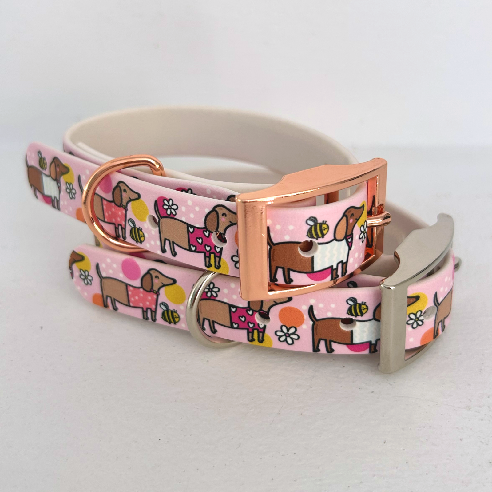 Bee Happy Dachshunds Pink Handmade Dog Collar