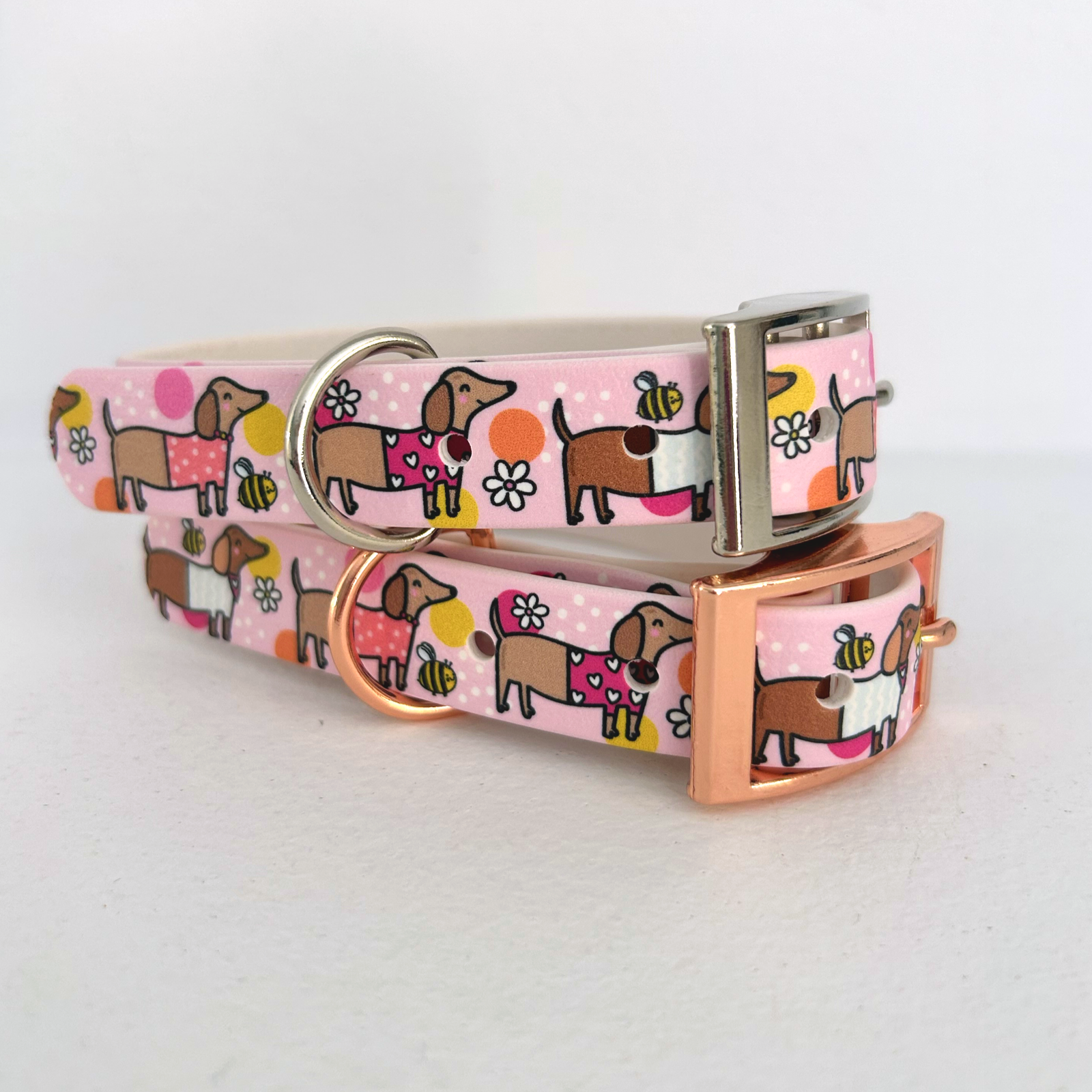 Bee Happy Dachshunds Pink Handmade Dog Collar
