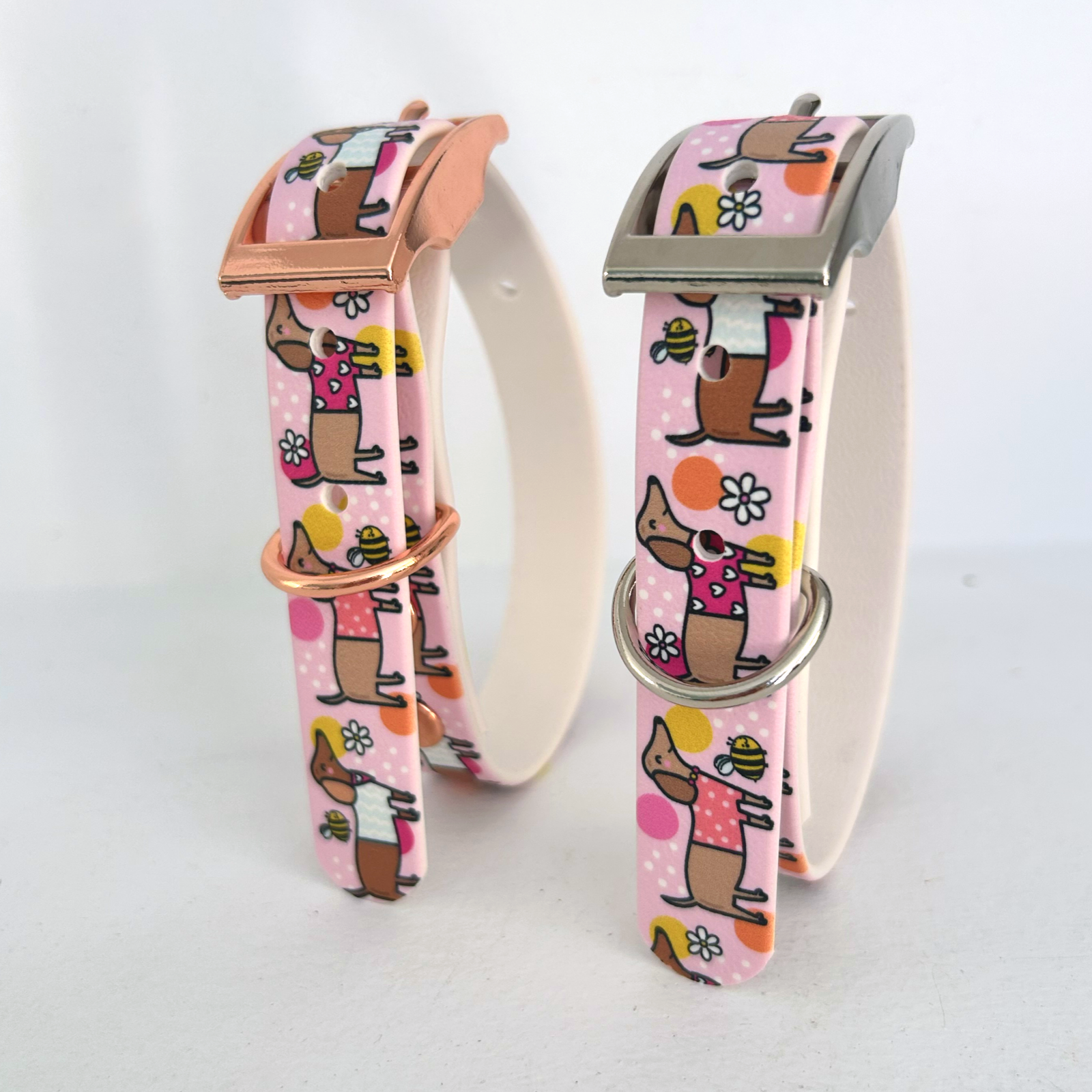 Bee Happy Dachshunds Pink Handmade Dog Collar