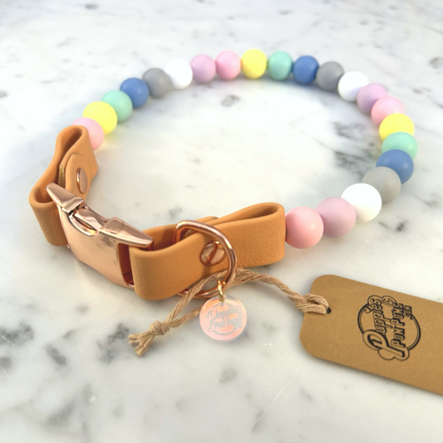 Handmade Pastel Beads Dog Collar - Quick Release Buckle