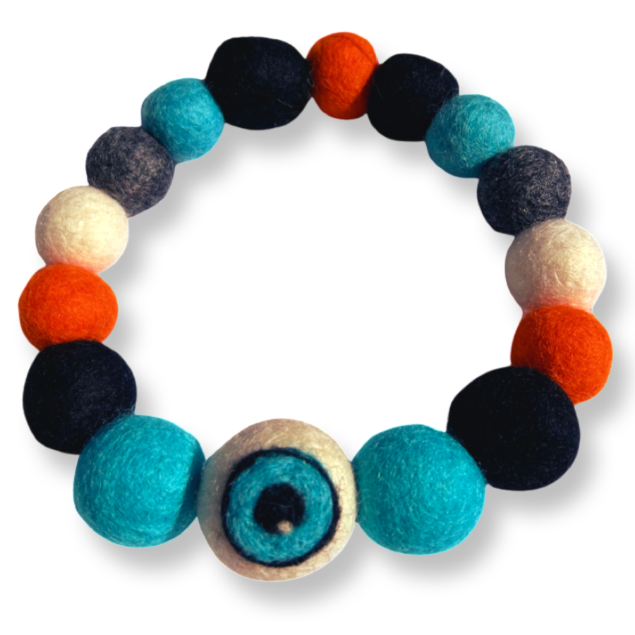 Halloween Eyeball Pom Pom Dog Collar  - Blue