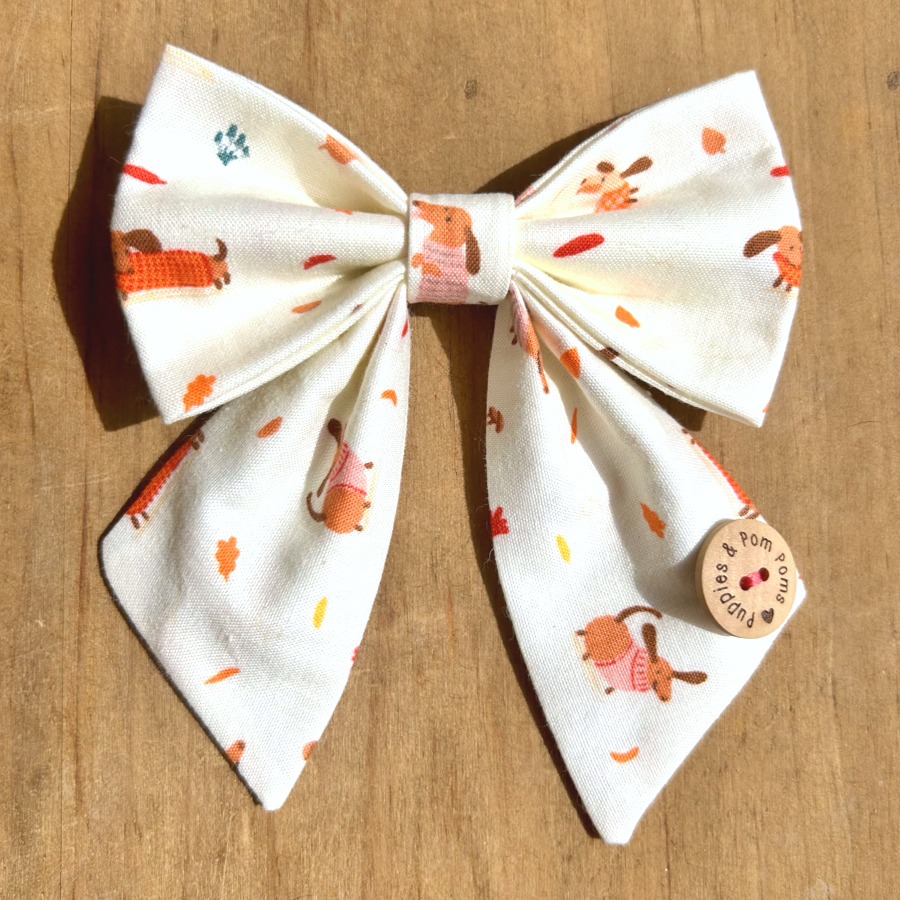 Handmade Dog Sailer Bow Tie - Autumn Dachshunds