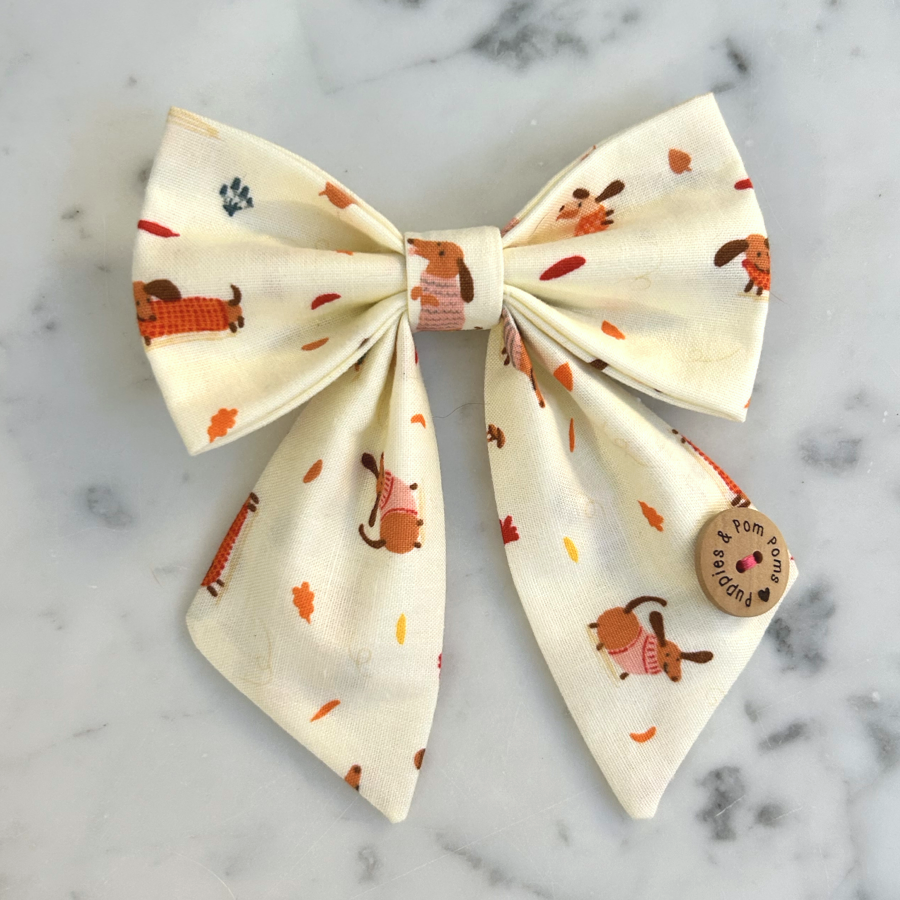 Handmade Dog Sailer Bow Tie - Autumn Dachshunds