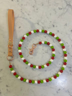 Christmas Grinch Bead Handmade Dog Leash - Tan Vegan Leather