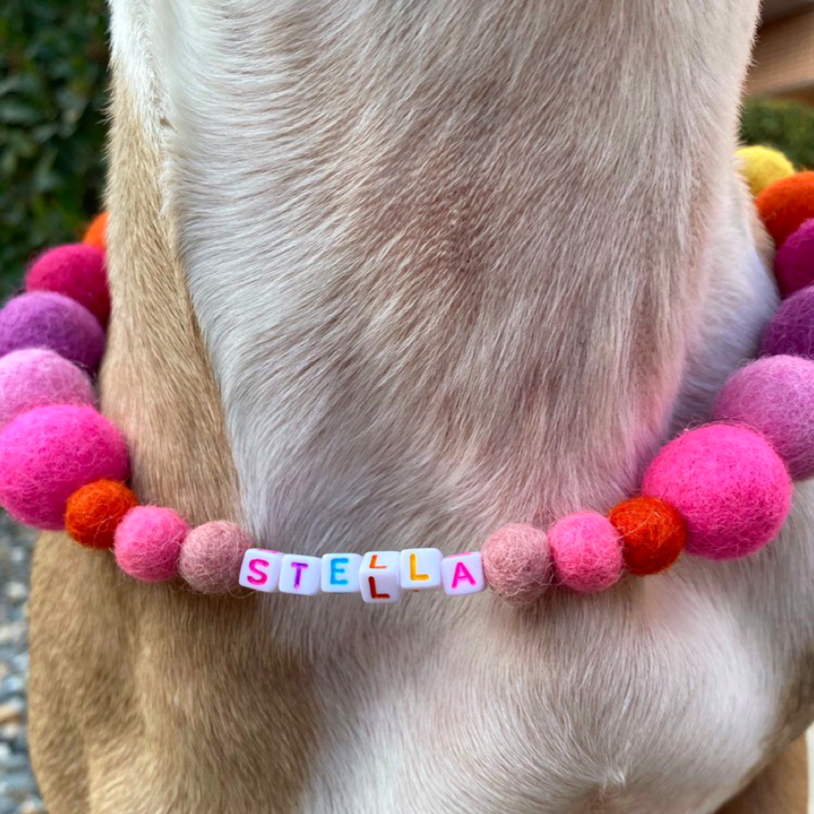 Pink - Personalised Pom Pom Dog Collar
