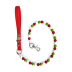 Christmas Grinch Bead Handmade Dog Leash - Tan Vegan Leather