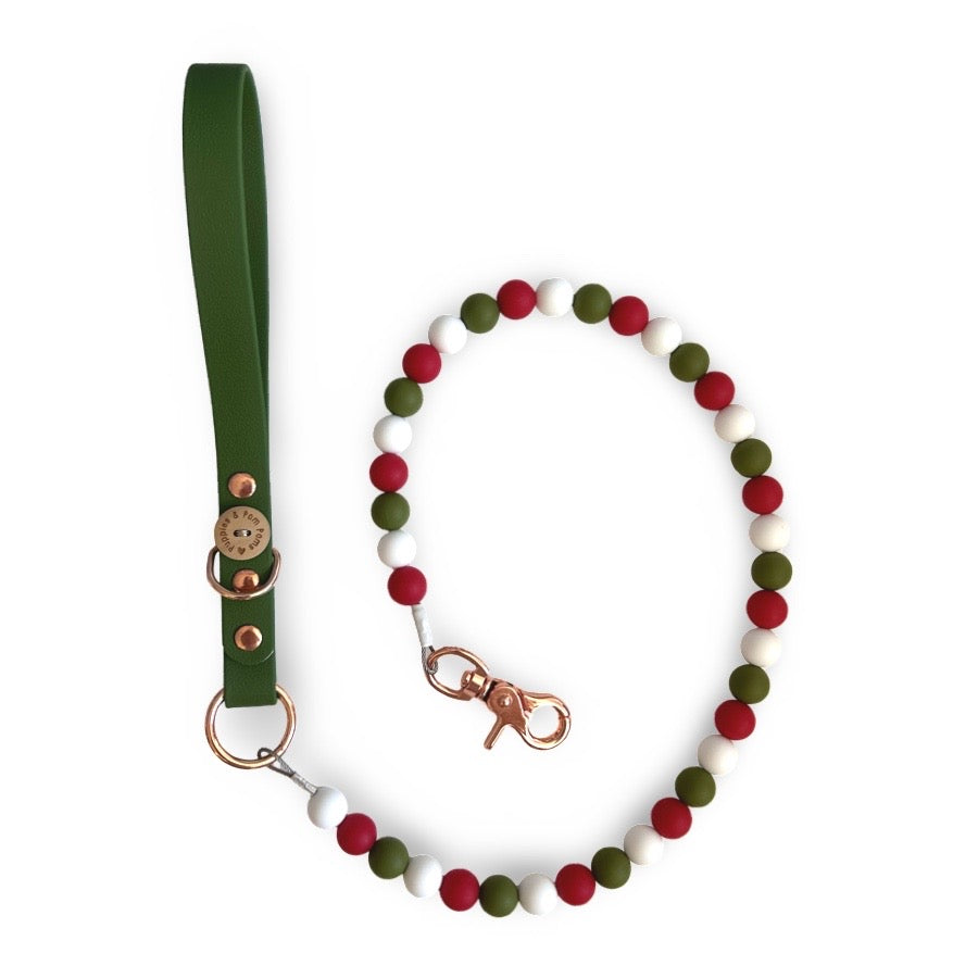 Christmas Bead Handmade Dog Leash - Tan Vegan Leather