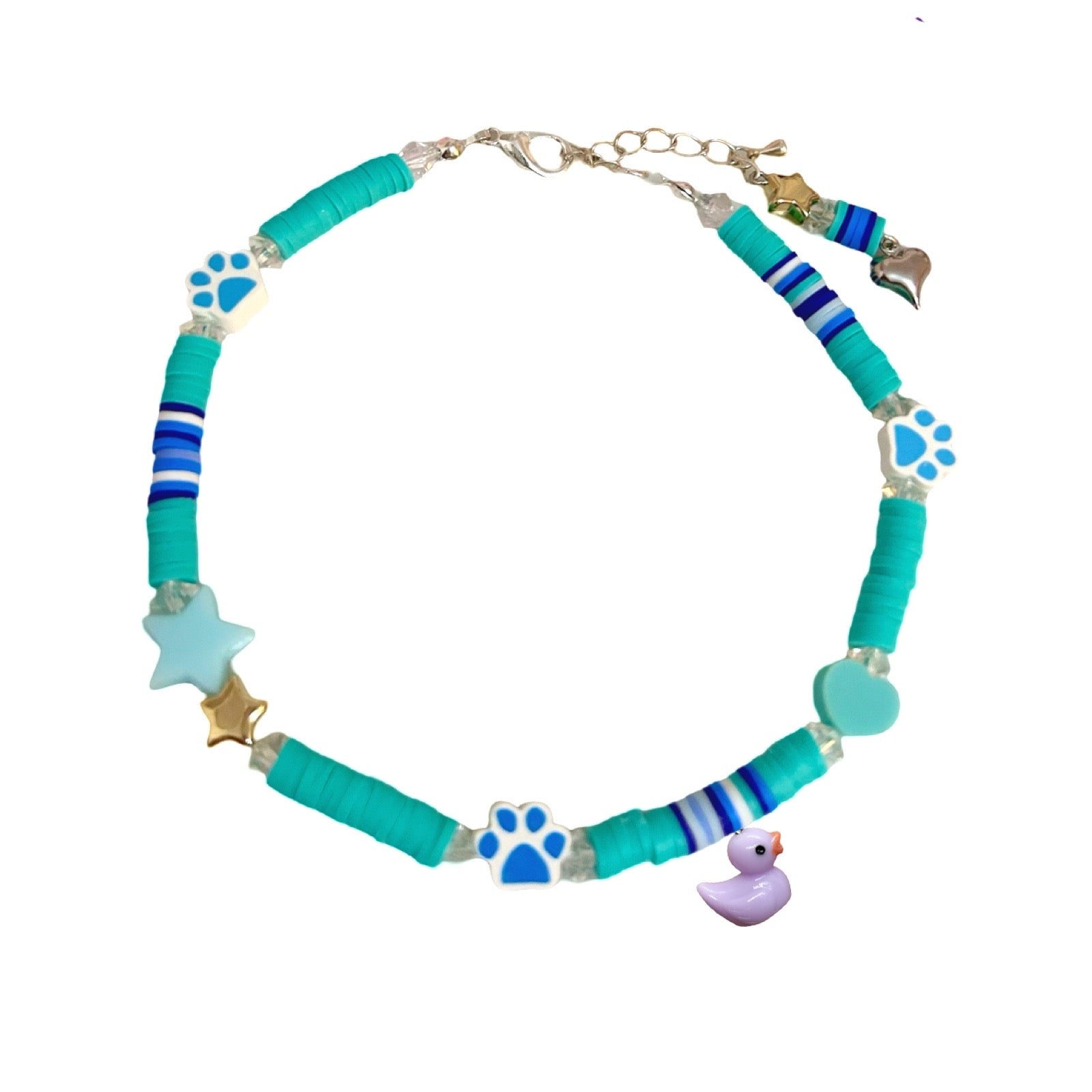 Little Duck Handmade Bead Dog Necklace - Turquoise Blue