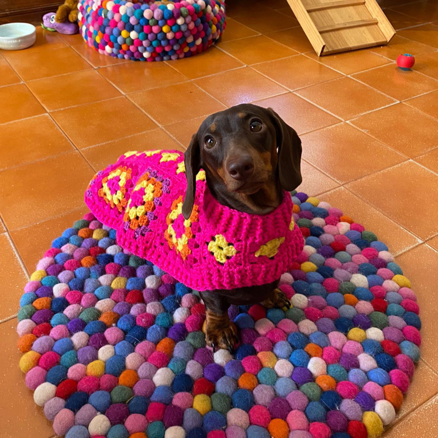 Handmade Crochet Dachshund Coat / Jumper - Hot Pink