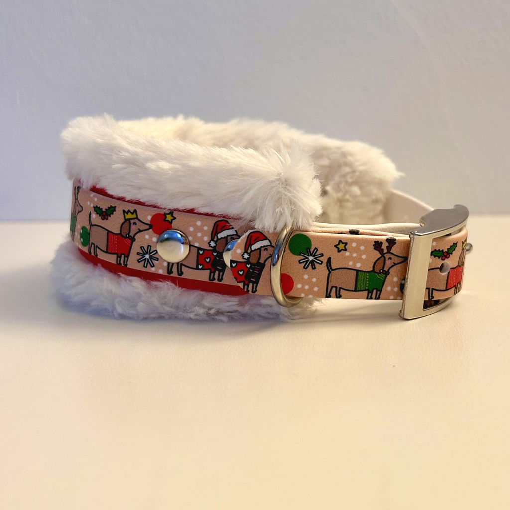 Christmas Dachshunds - Handmade Fluffy Biothane Dog Collar - 25mm