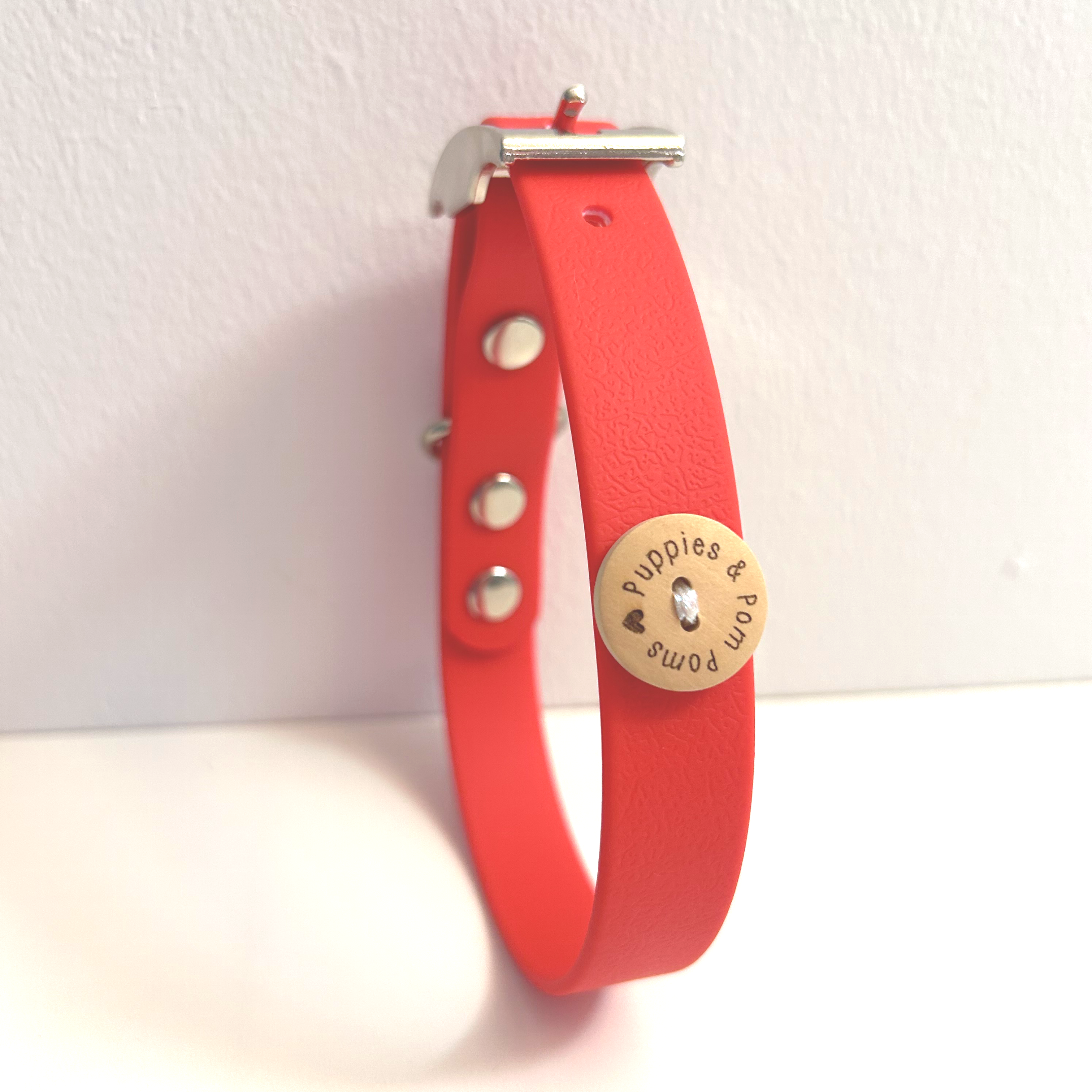 Red Handmade Vegan Leather Dog Collar