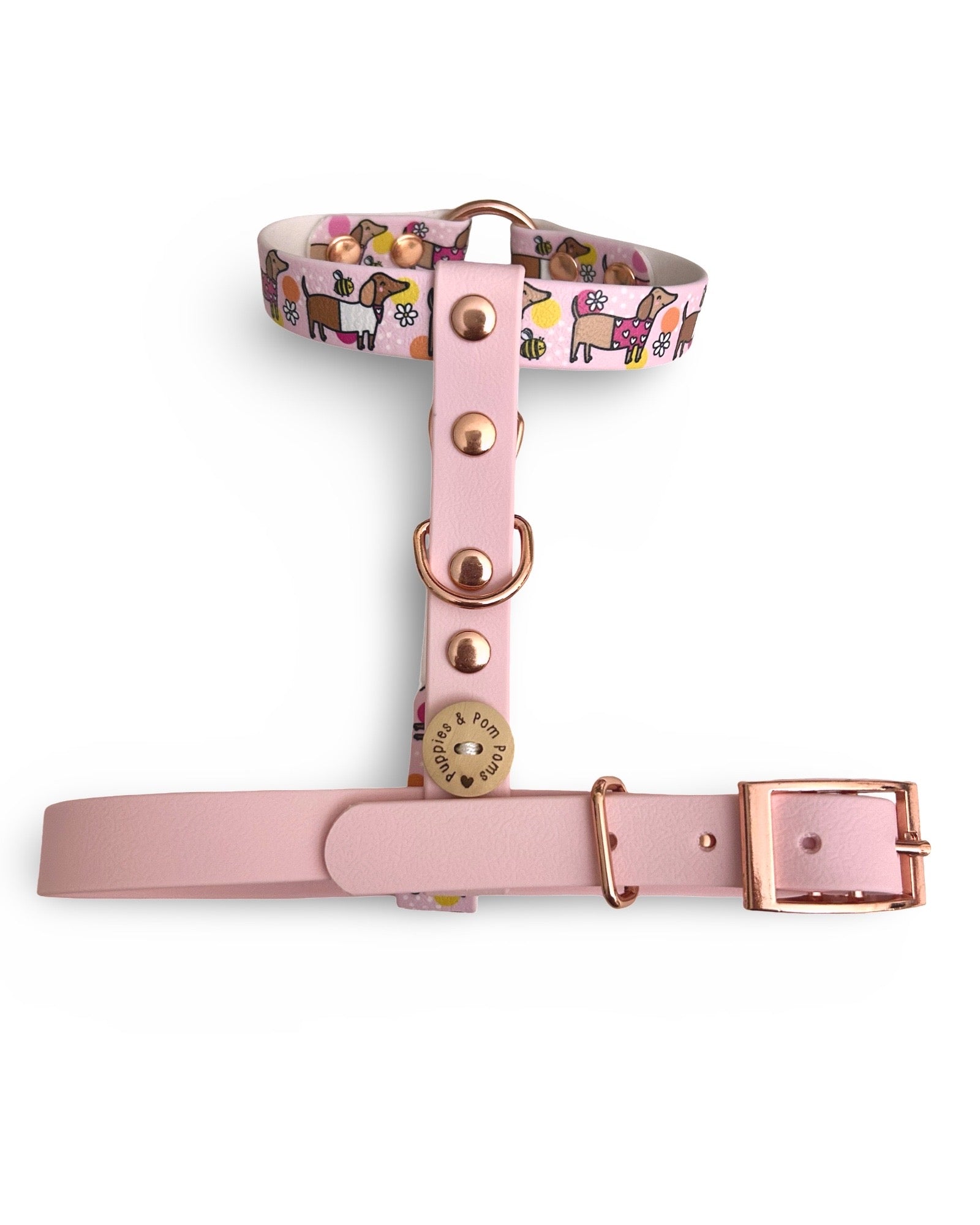 Handmade Bee Happy Dachshunds  Biothane Dog Harness - Vegan Leather / Waterproof Biothane