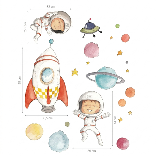 Vinilo de Tela Infantil PLANETAS y ASTRONAUTAS - SUEÑOS DE CIGUEÑA