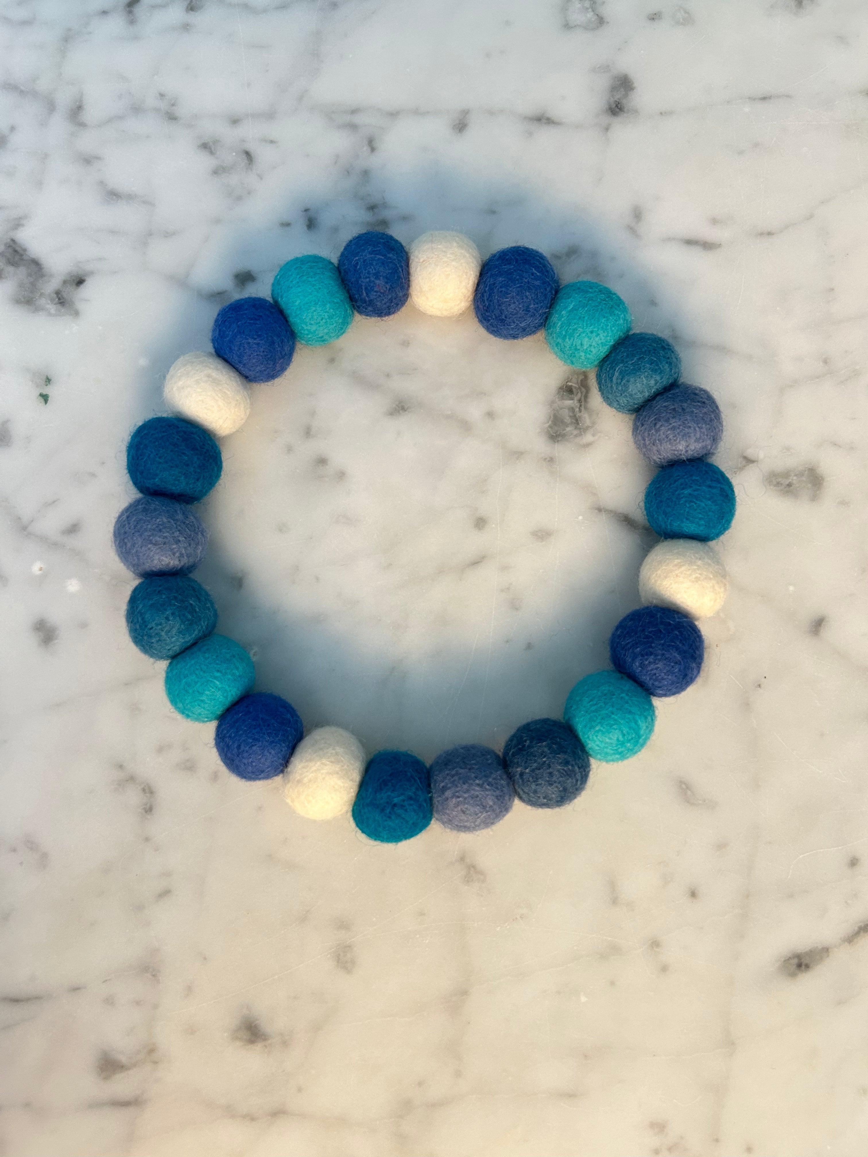 Personalised Pom Pom Dog Collar - Blue