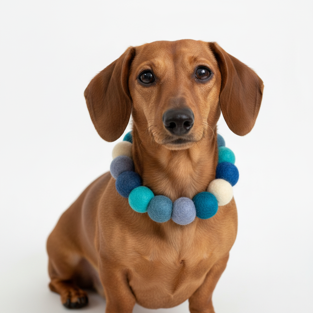 Personalised Pom Pom Dog Collar - Blue