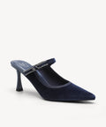 GraceLithe Velvet Bow Pointed Toe Heeled Mule - Navy Blue / US 8 | EU 39 | UK 6