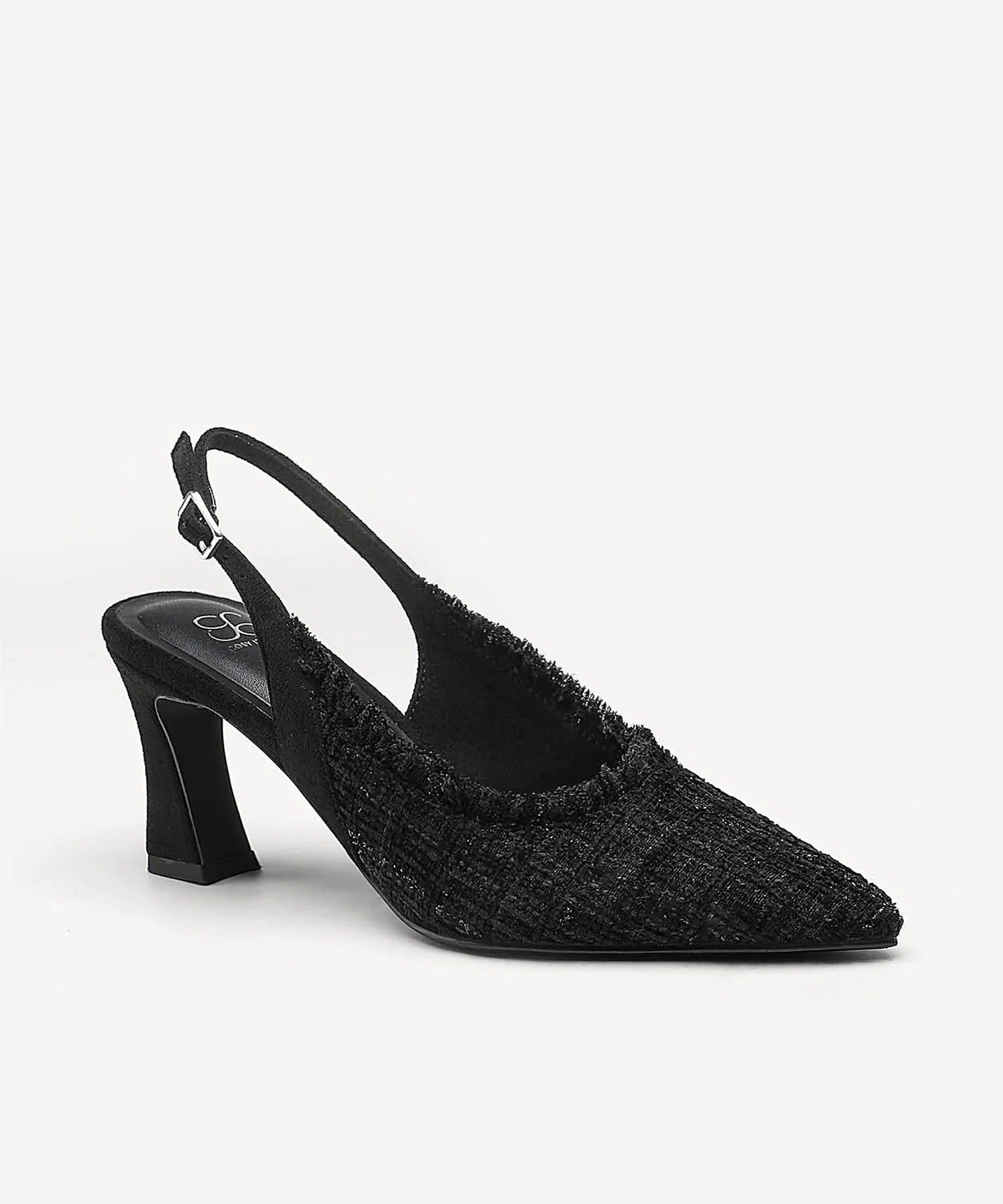 TweedChloe Pointed Toe Block Heeled Slingback - Black / US 9.5 | EU 41 | UK 7.5
