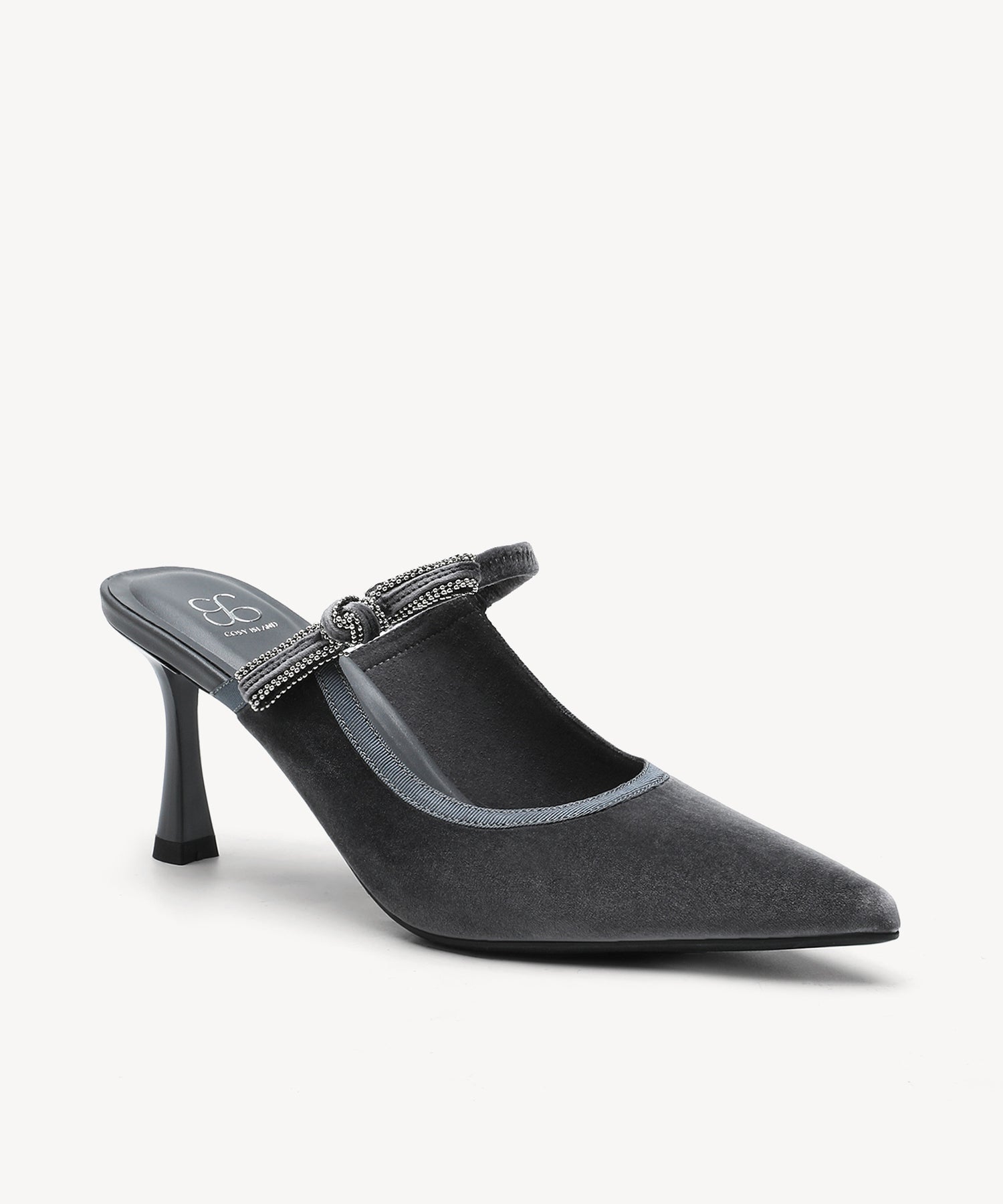 GraceLithe Velvet Bow Pointed Toe Heeled Mule - Grey / US 8.5 | EU 39.5 | UK 6.5