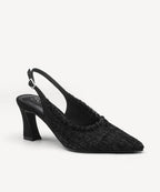 TweedChloe Pointed Toe Block Heeled Slingback
