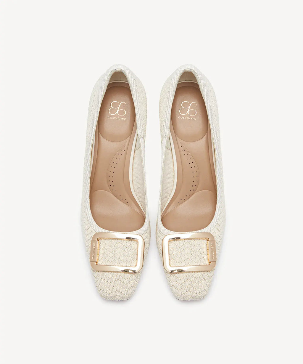 Signature Buckle Square Toe Heeled Pump