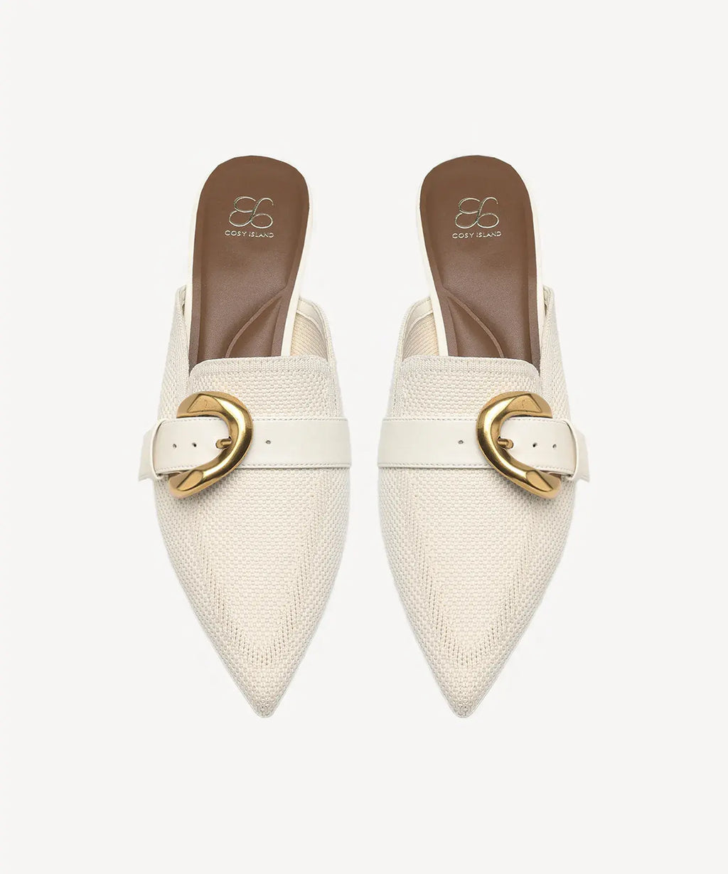 EasyChic Buckle Pointed Toe Kitten Heeled Mule