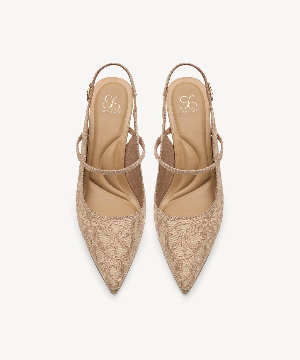 EmbroDance Pointed Toe Platform Heeled Slingback