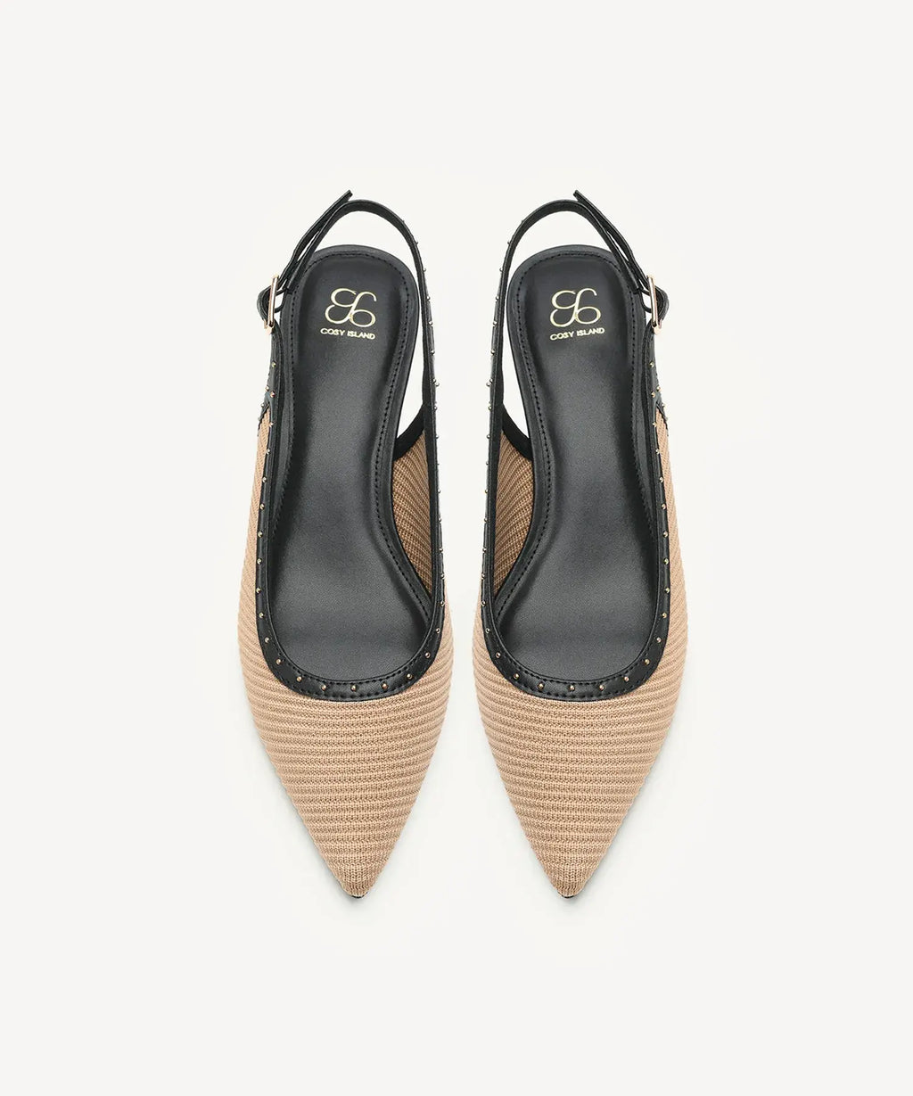 Stud-Trim Elegant Kitten Heeled Slingback