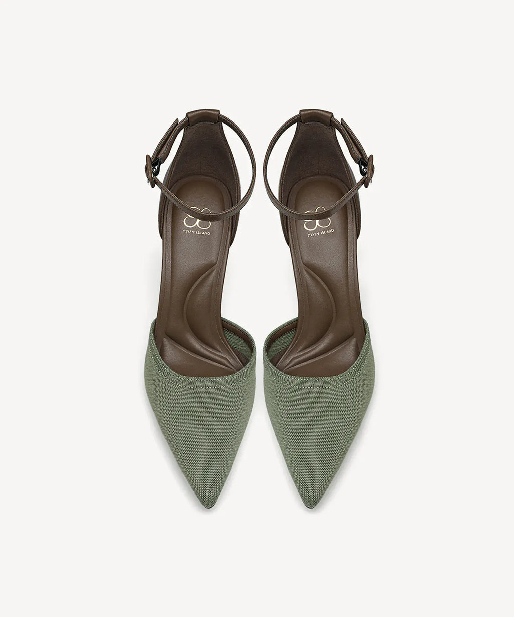 Bicolor Strapped Pointed Toe Stiletto Pump