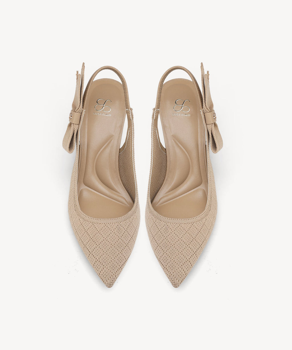 EverLush Bowknot Pointed Toe Heeled Slingback - Low Heeled