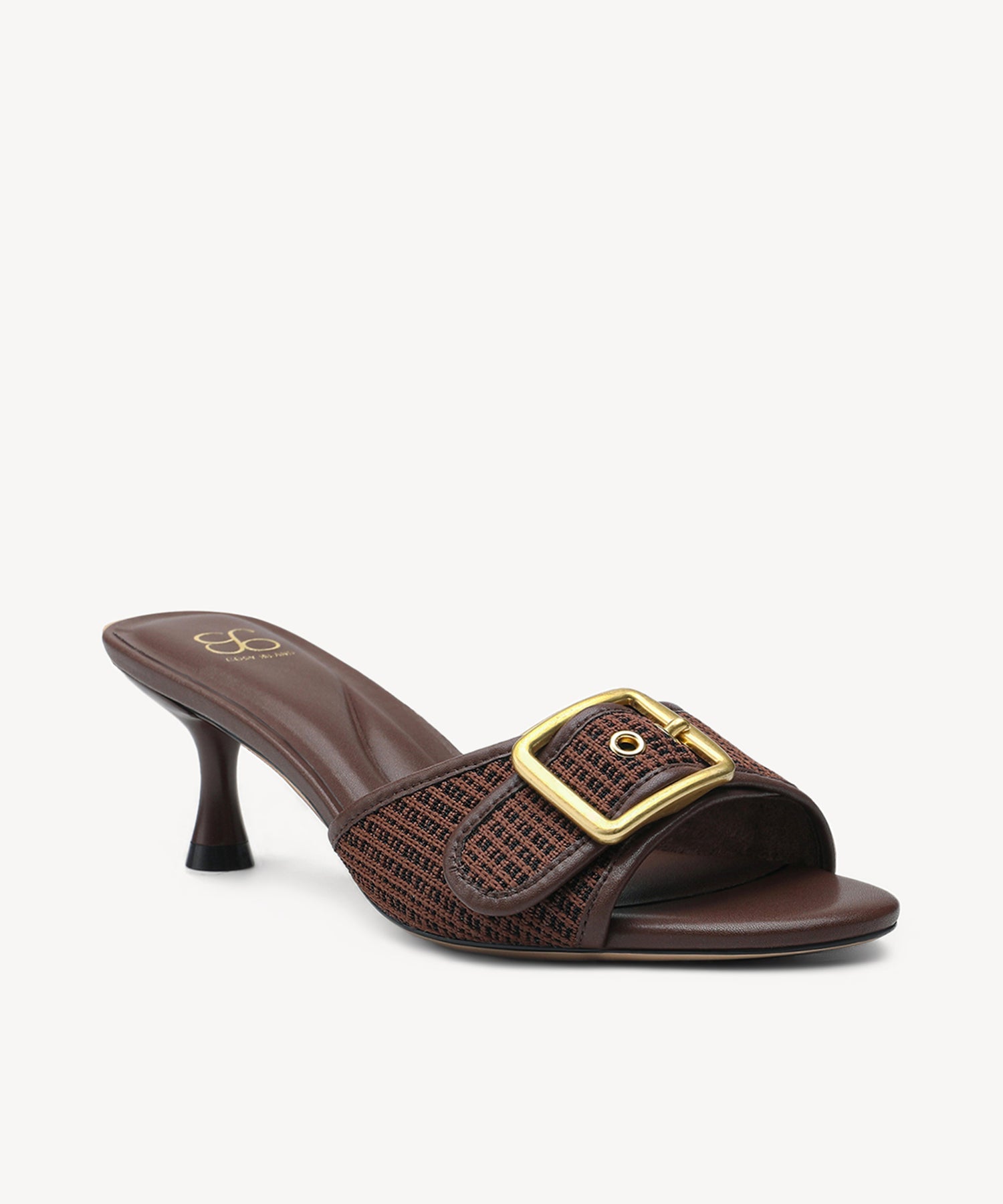 BuckleGrace Woven Kitten Heeled Sandal - Coffee / US 8 | EU 39 | UK 6