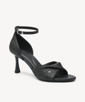 RaffiaGleam Ankle Strap Round Toe Heeled Sandal - Black / US 8 | EU 39 | UK 6