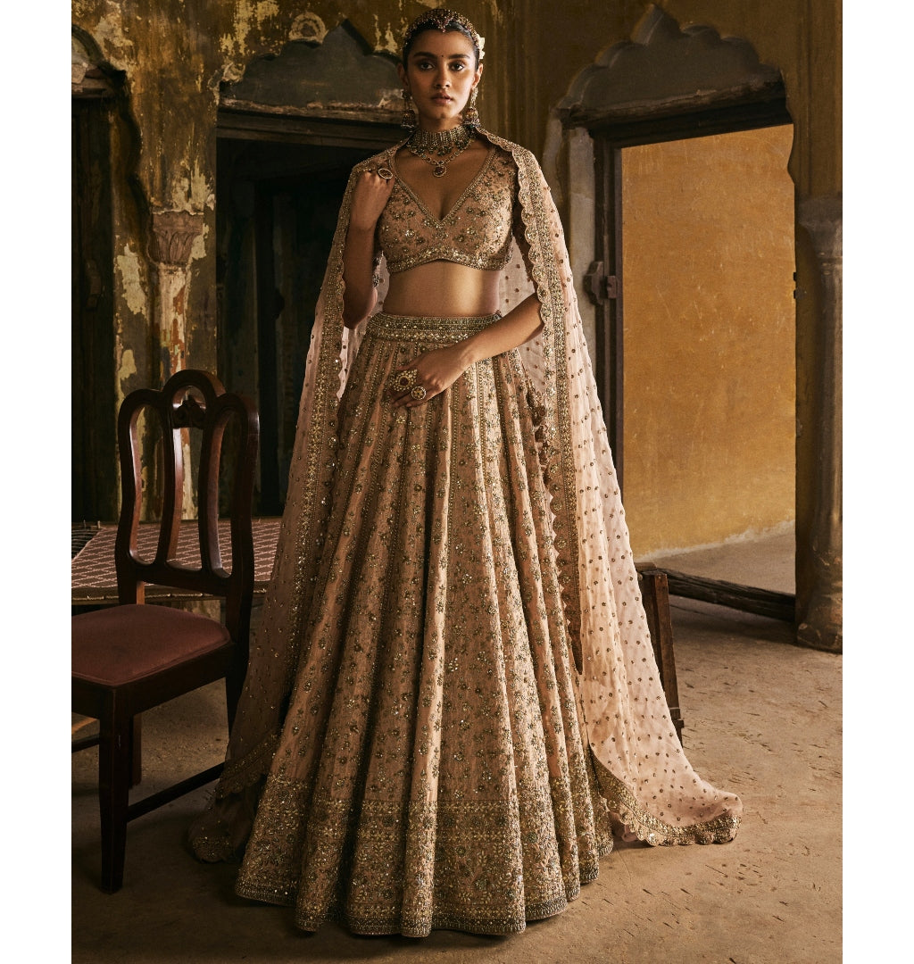 Peach Panels Lehenga Set By KYNAH, Luxury Indian Fashion & Bridal Wear