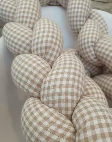 Trenza protectora para cuna y cama artesanal VICHY BEIGE 200cm