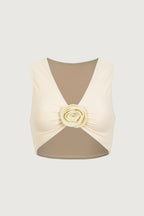 Rosette Tank Top (Faux Suede Cream/Cream)