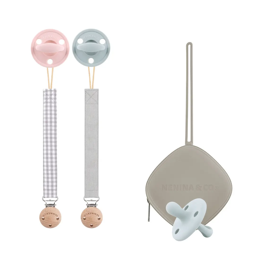 Kit Nenina & Co Rosa pálido + Rosa| 2 Chupetes + 2 Chupeteros + Guardachupete