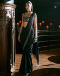 Black Georgette Tassel Sari By KYNAH, Luxury Indian Fashion & Bridal Wear