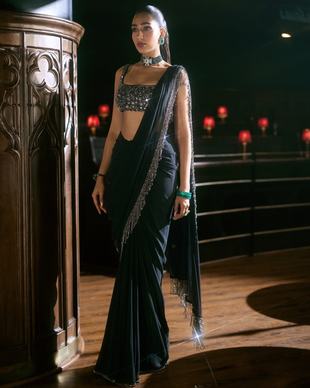 Black Georgette Tassel Sari By KYNAH, Luxury Indian Fashion & Bridal Wear