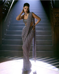 Metallic Grey Single Drop Draped Sari Set By KYNAH, Luxury Indian Fashion & Bridal Wear