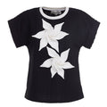 Black Short Sleeve Top With Floral Detail