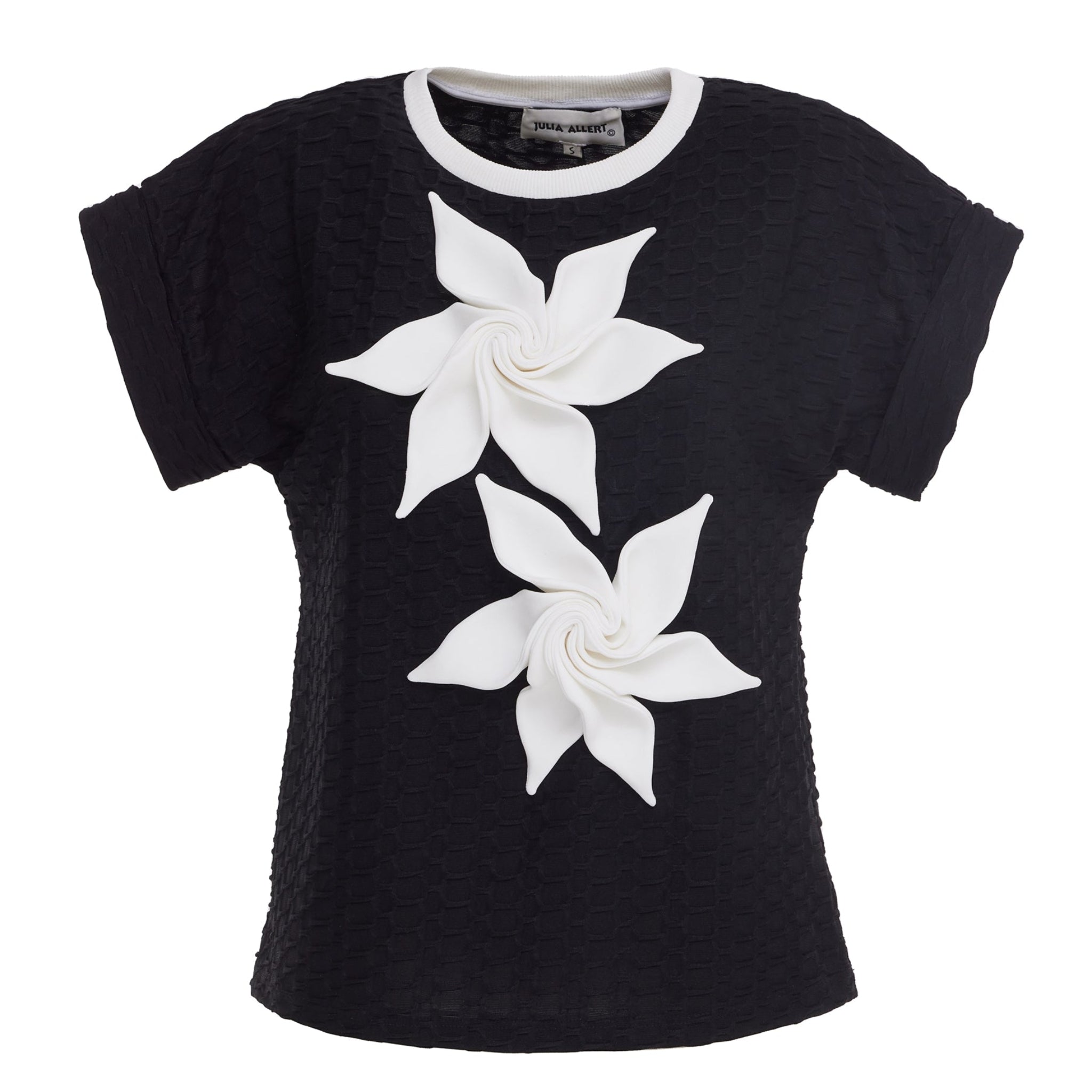 Black Short Sleeve Top With Floral Detail