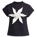 Crew-Neck Jersey T-Shirt With Flower - Black