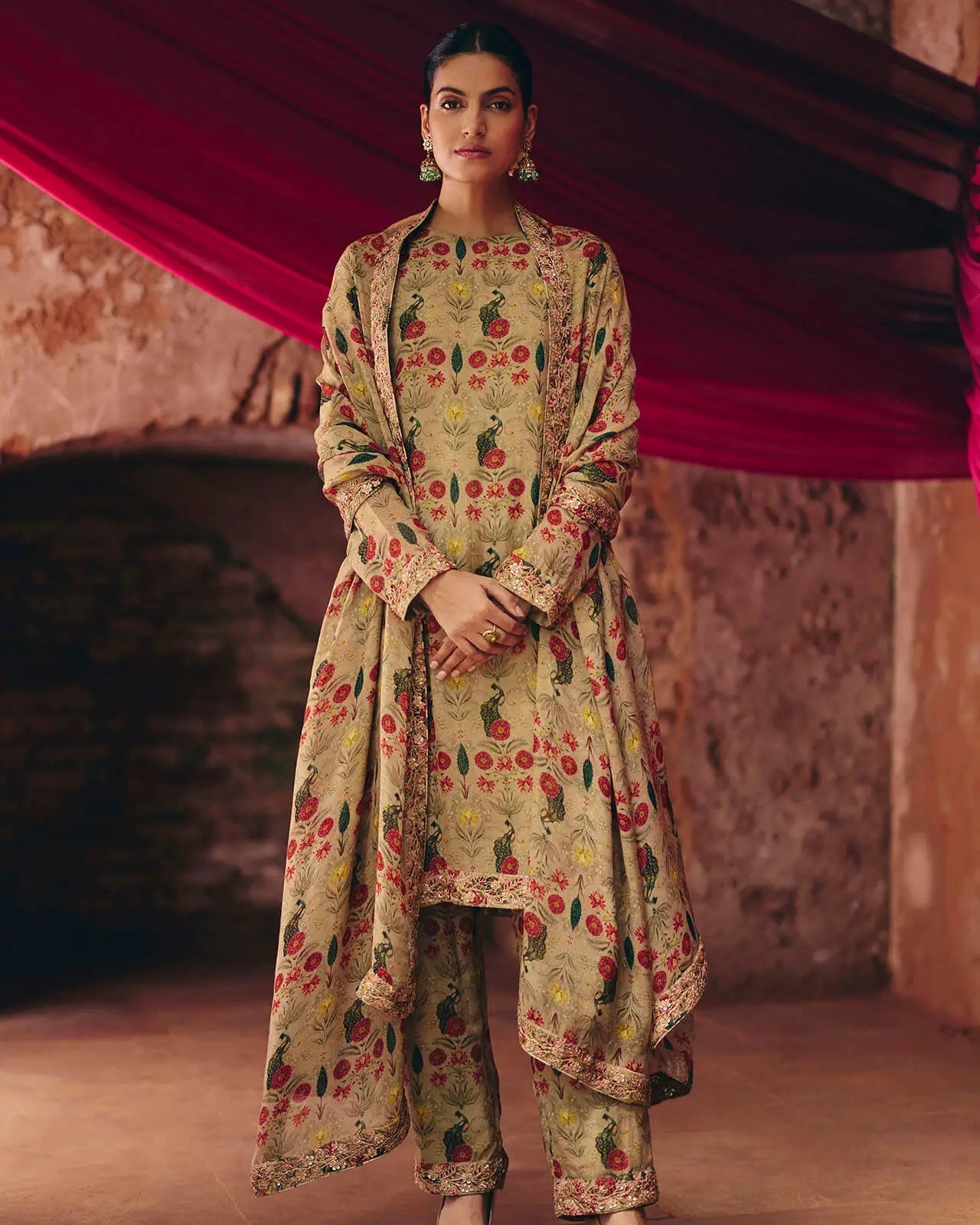 Grey Peacock Kurta – Pant Set With Duppata By KYNAH, Luxury Indian Fashion & Bridal Wear