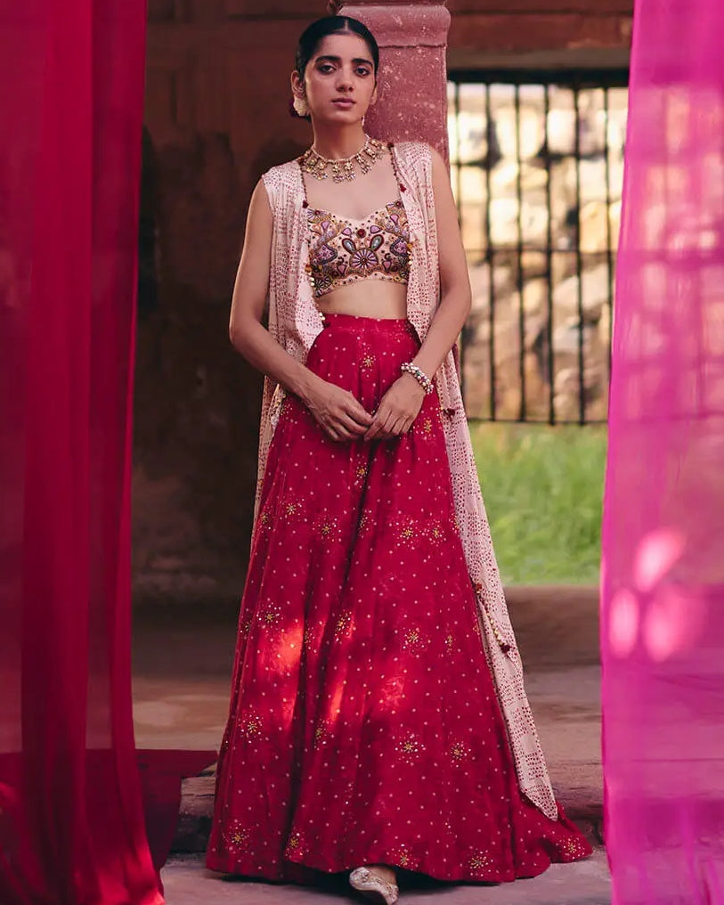 Bandhani Cape Set By KYNAH, Luxury Indian Fashion & Bridal Wear