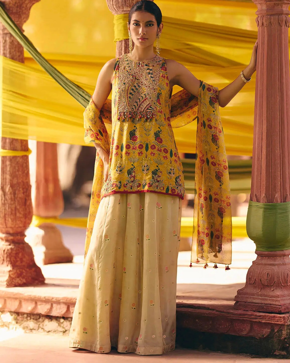 Yellow Short Kurta Sharara By KYNAH, Luxury Indian Fashion & Bridal Wear