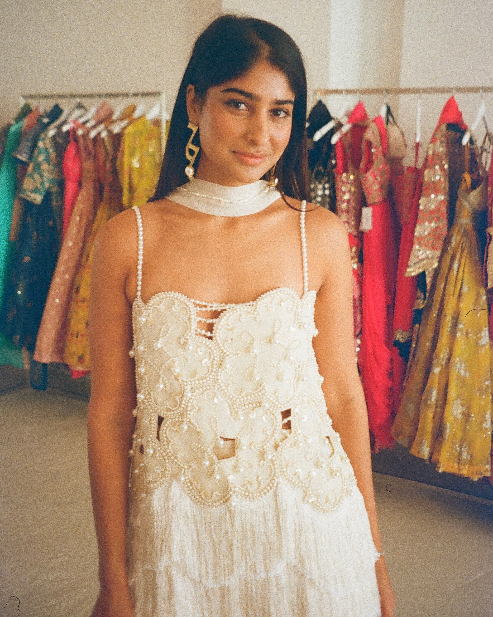 Floret Pearl Embroidered Tunic With Sharara And Style Dupatta By KYNAH, Luxury Indian Fashion & Bridal Wear