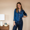 Chemise 100% pure soie de mûrier - Bleu nuit